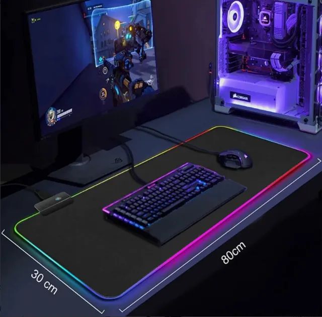 MousePad Gamer LED - RGB - Impermeável - EXBOM - 300mm x 800mm - Novo