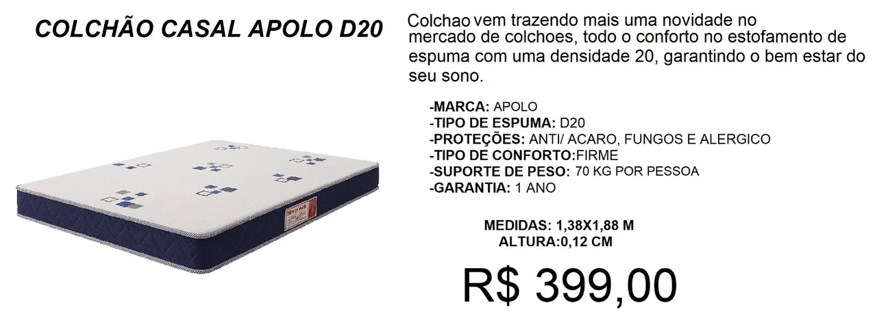 Colchão de espuma D20 - a pronta entrega