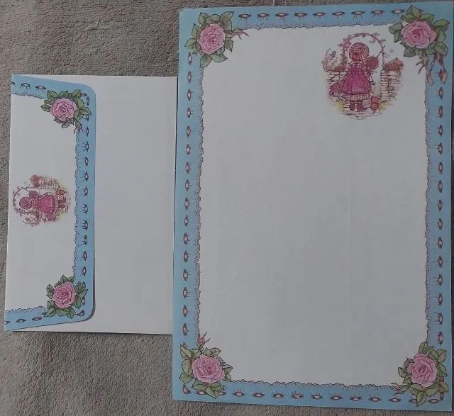 Papel de carta + envelope menina e flores - cód 411