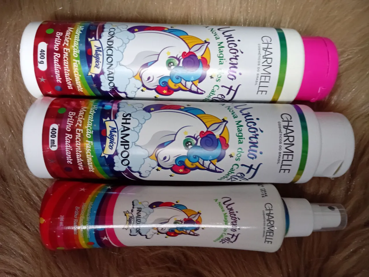 Kit Capilar Unicórnio Feliz Charmele - Shampoo, Condicionador e Finalizador