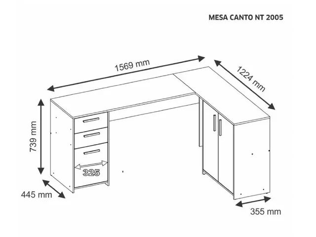 Mesa Home Office de Canto com 3 Portas e 2 Gavetas  ( **Promoção Frete Grátis** )  - Foto 4