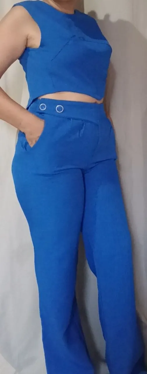Conjunto Azul todo no linho
