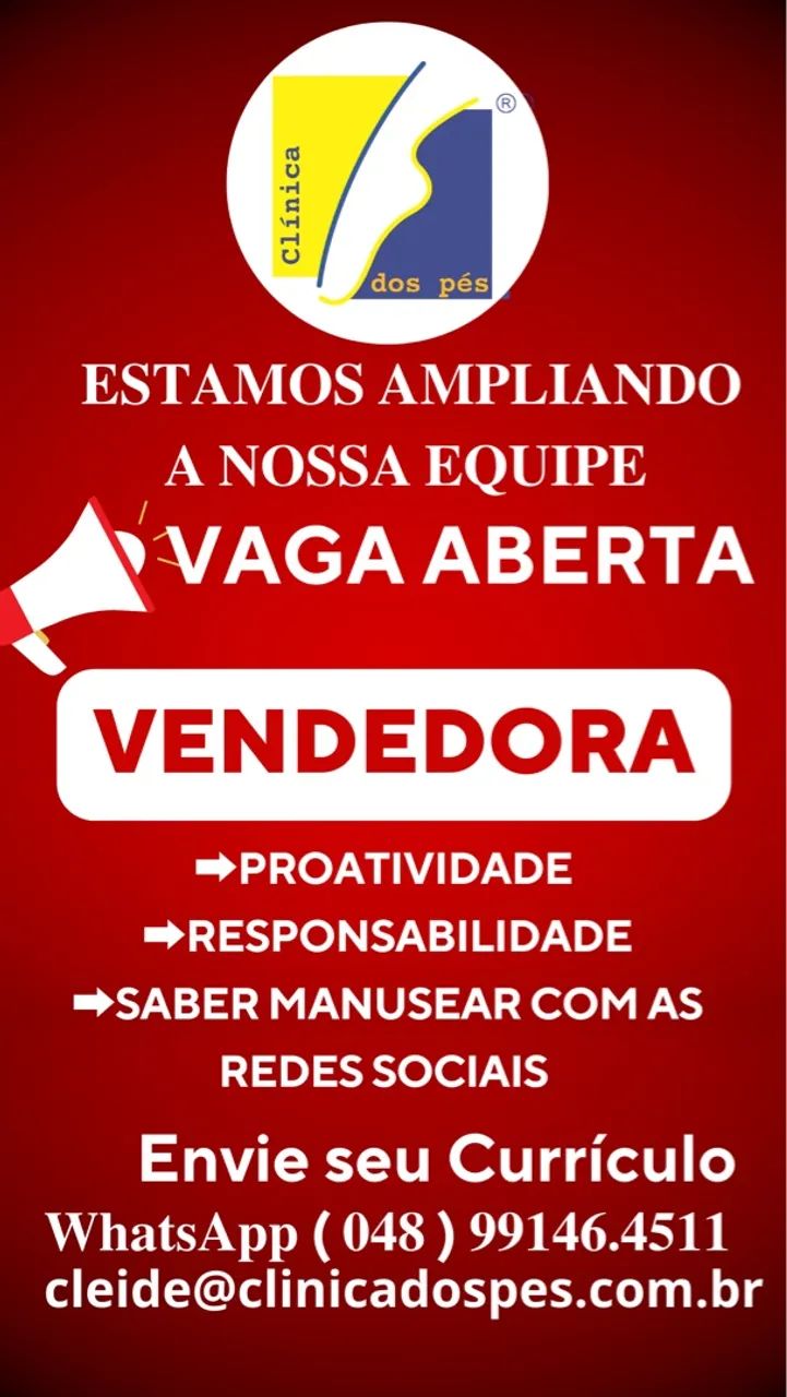 Vaga de Vendedora na Clínica dos Pés