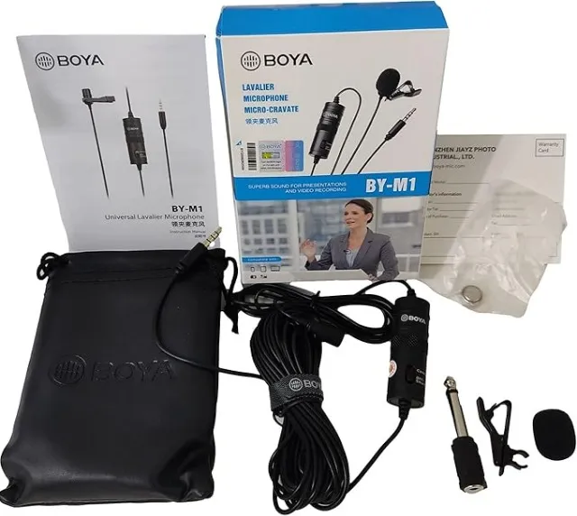 Microfone de Lapela BOYA BY-M1 Novo | Cabo 6m | Compatível com Câmeras e Smartphones