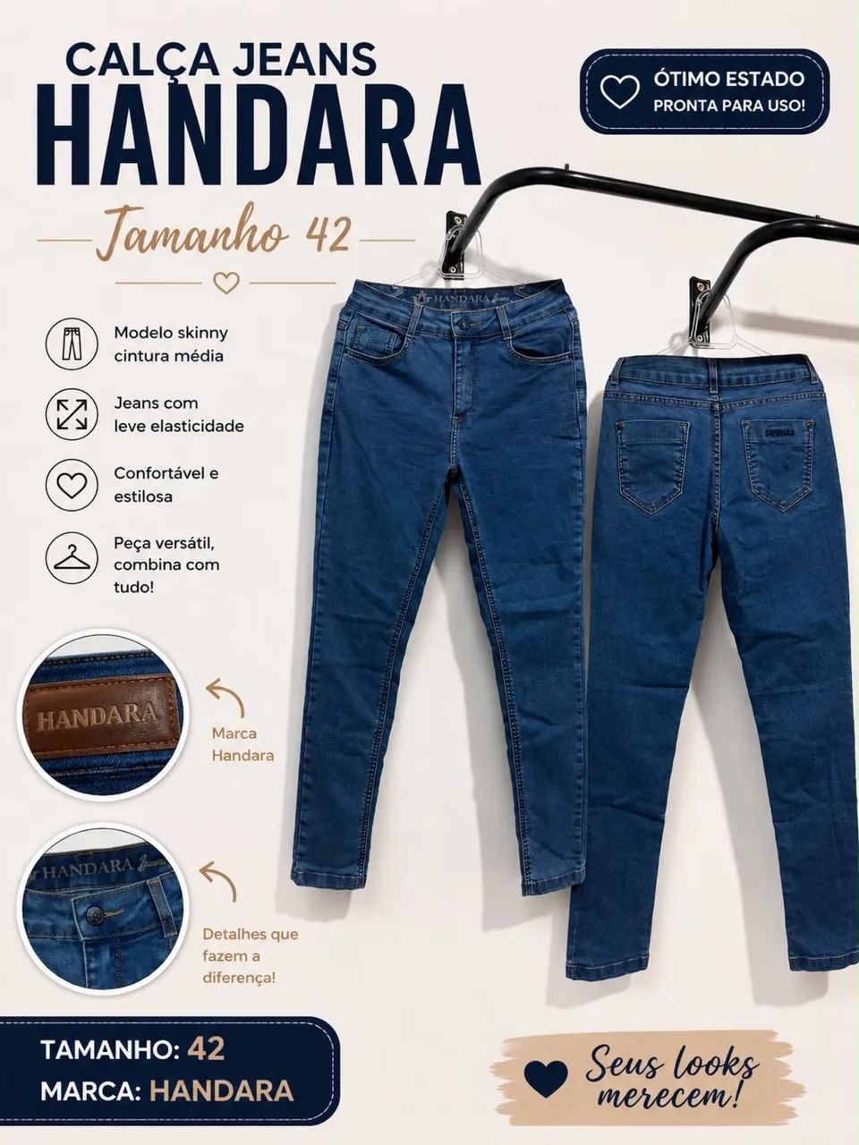 3 Calças Feminina Handara Tamanho 42