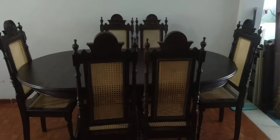  Cadeiras estilo Império com 6 cadeiras em palhinha - Antiguidade - Foto 4