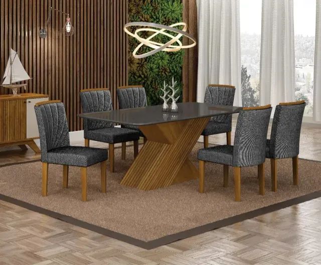 Mesa de Jantar Ilhéus Leifer 6 Cadeiras, com tampo em MDF + Vidro - Foto 2
