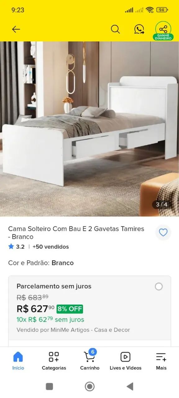 Cama solteiro com gavetas 
