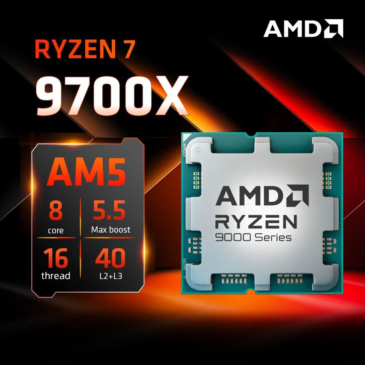 Processador AMD AM5 RYZEN 7 9700X 8-Core, 16-Threads 5.5GHz Turbo