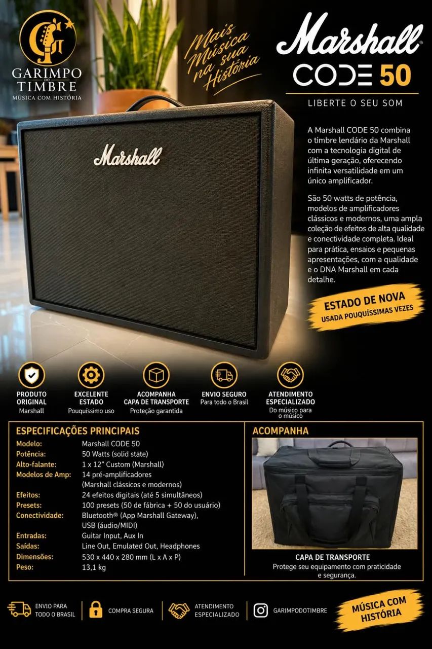 Amplificador Marshall Code 50 - Muito Nova - Foto 2