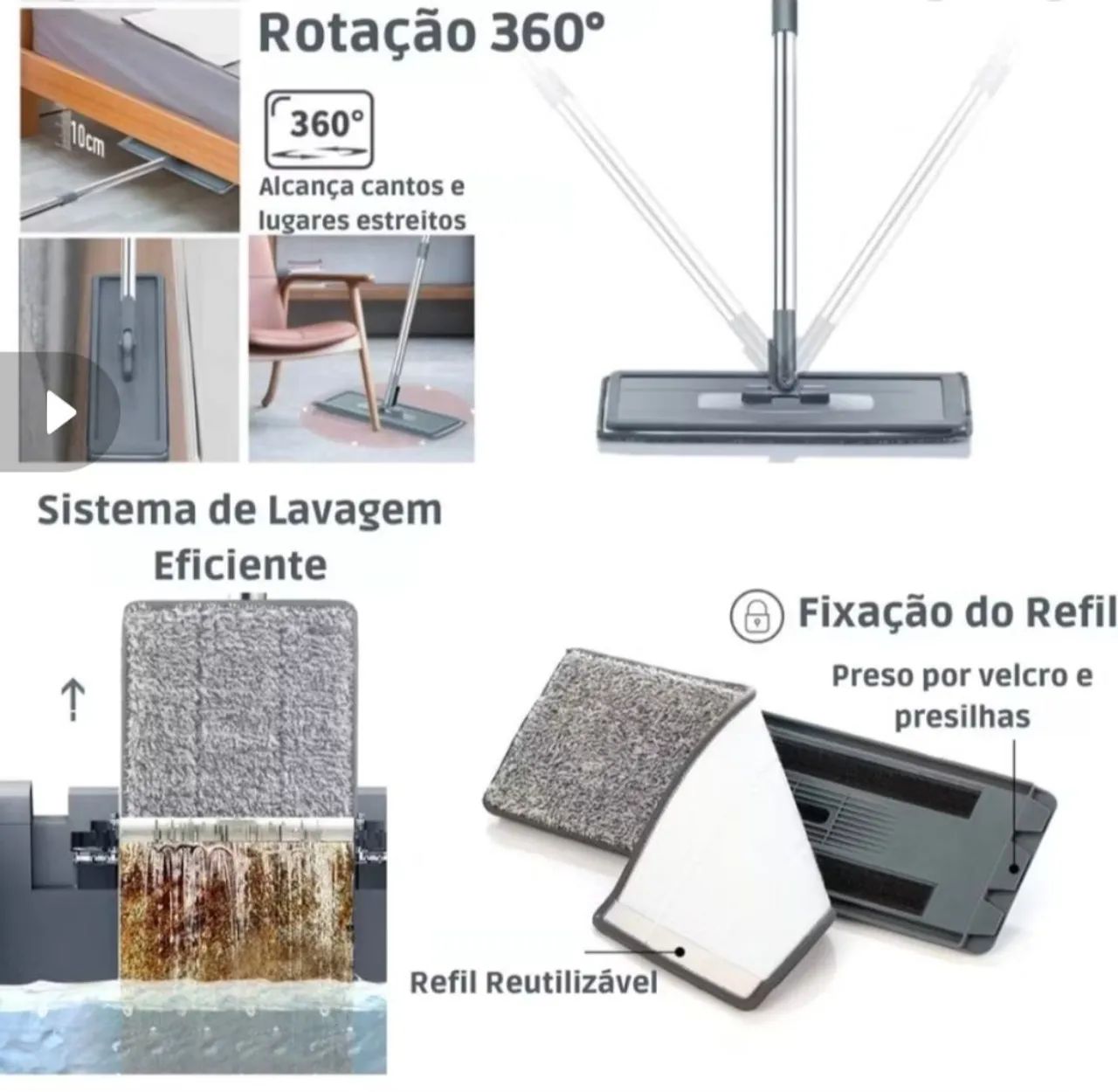 Rodo Mop Flat com 2 refis esfregão com balde - Foto 3