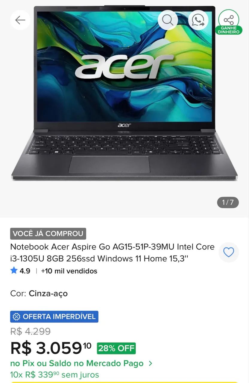 Notebook Acer - Mto novo e Barato p/ sair Logo - Foto 2