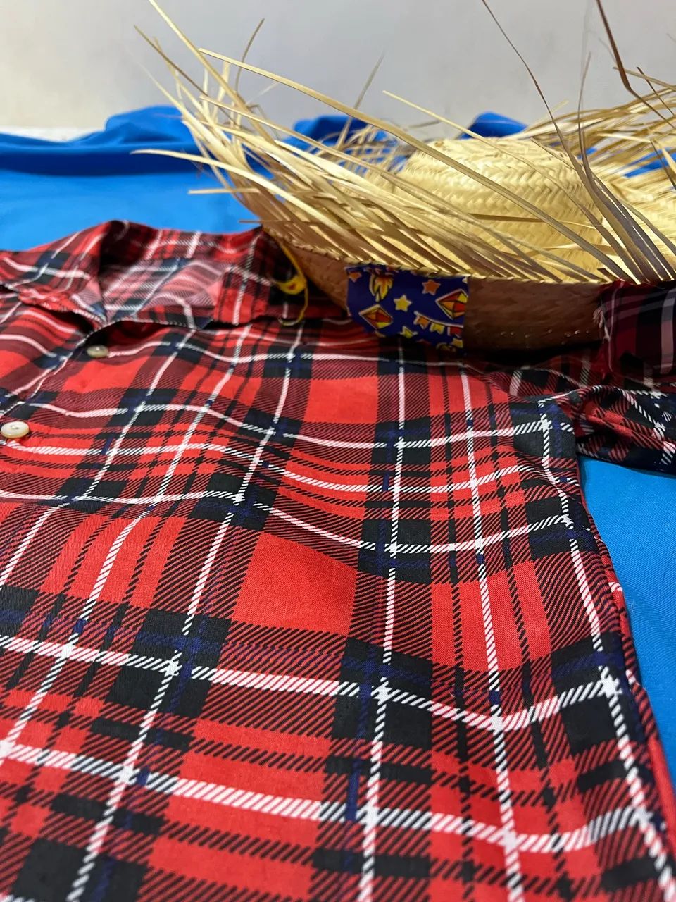 CAMISA QUADRICULADA + CHAPÉU DE PALHA