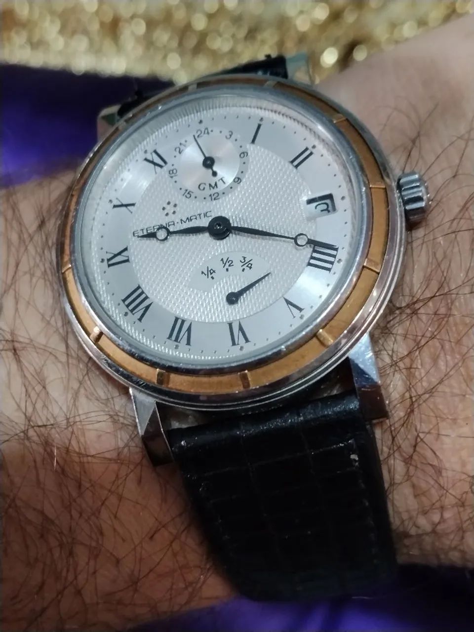 Relógio eterna Matic aço e ouro automático GMT