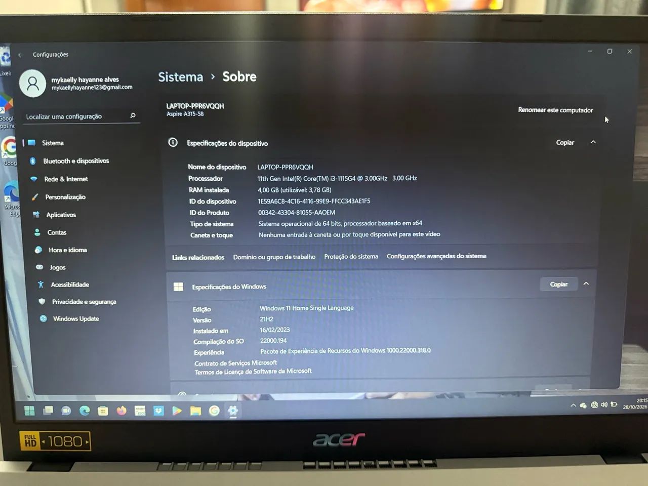 Notebook Acre aspire A315-58 - Foto 4