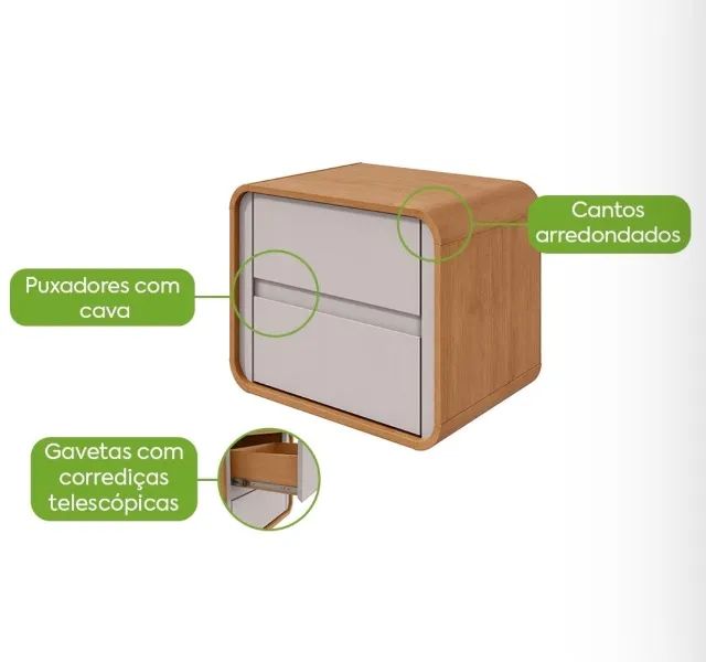 Mesa de Cabeceira Florença 2 Gavetas - Foto 4