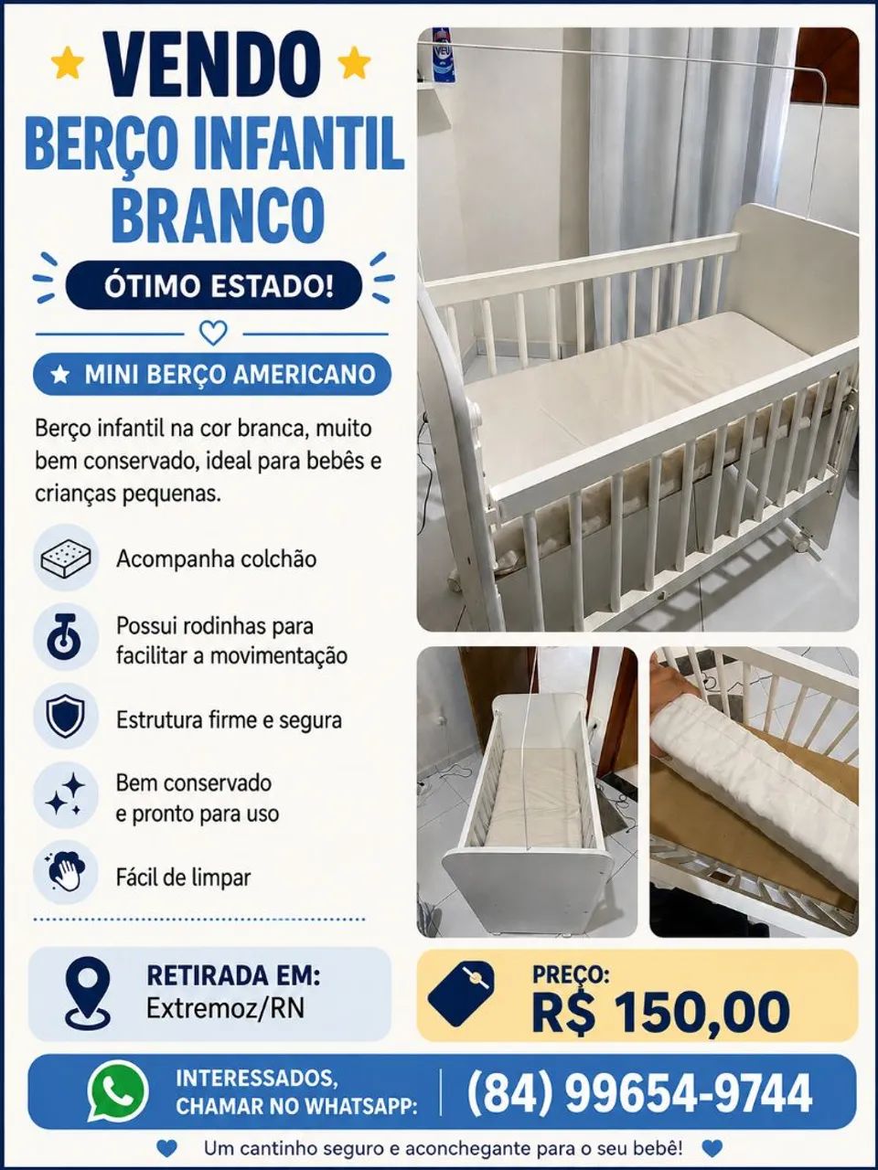 VENDE-SE BERÇO INFANTIL BRANCO