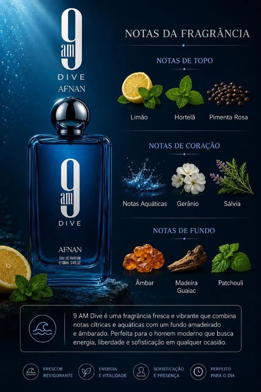 Perfume Afnan 9am Dive Masculino 100ml - Original Lacrado - Foto 4