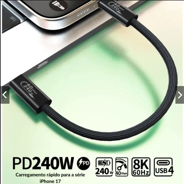 Cabo USB-C 240W 40Gbps USB4 Thunderbolt 4 8K Gen3x2 E-Marker 1mts - Foto 5