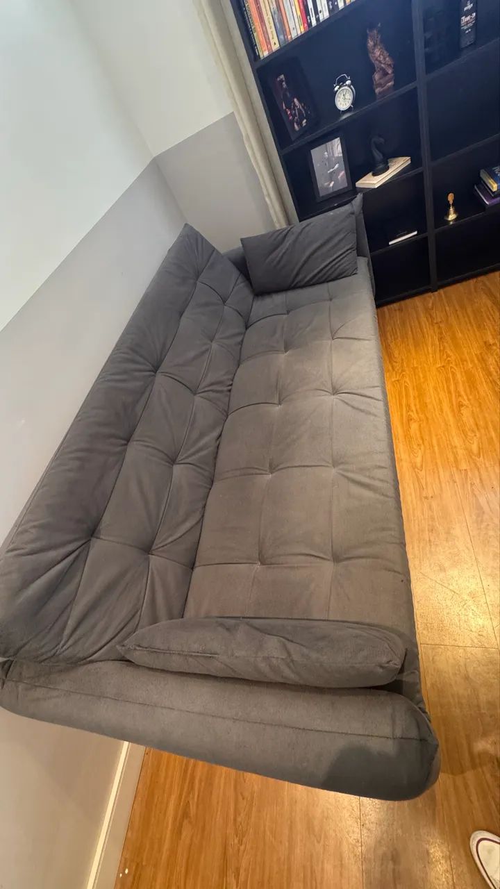 Sofá-Cama 3 Lugares Cinza Reclinável 2m Confortável - Foto 5