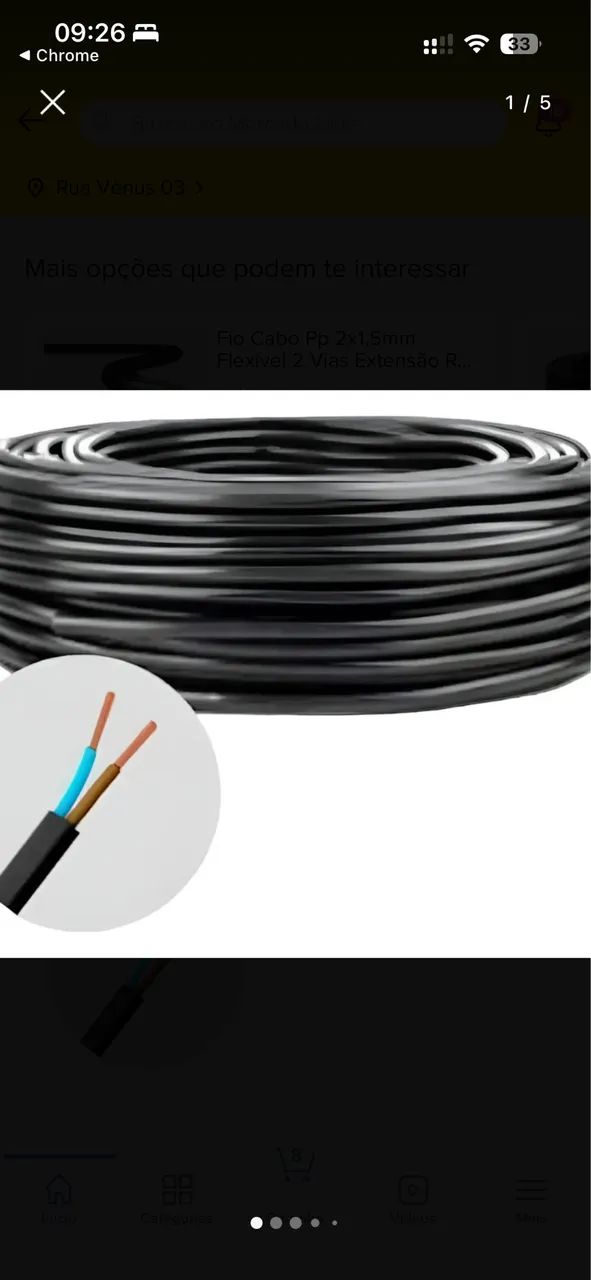 Cabo PP 2x1.5 mm para extensão 