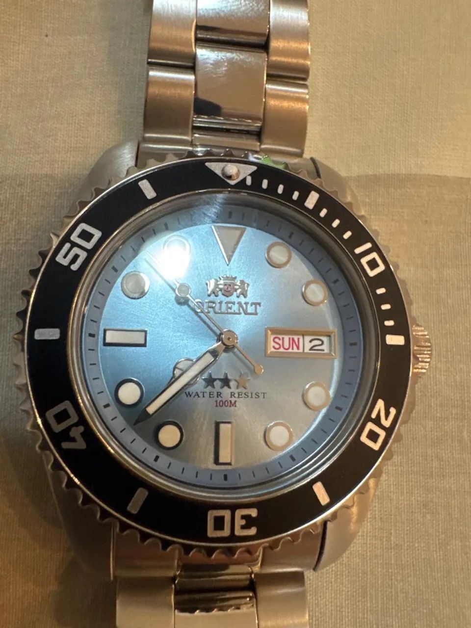 Orient Automático ? Mostrador Azul e Pulseira de Aço
