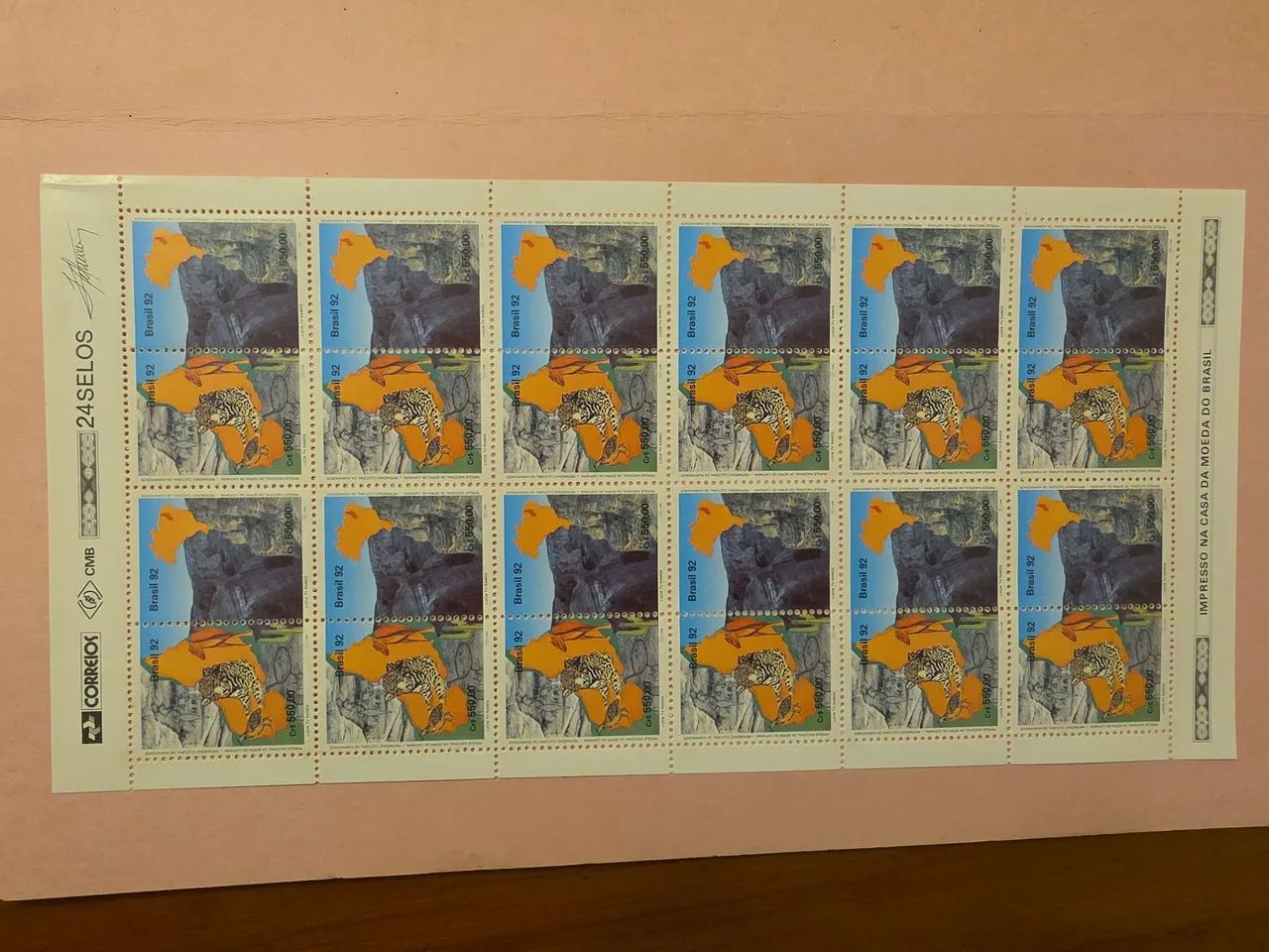 Folha Completa de Selos Brasil 92 - Onça Pintada - 24 Selos