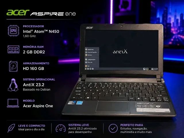 Computador Compacto Acer Aspire One 2GB RAM e HD 160GB - Foto 2