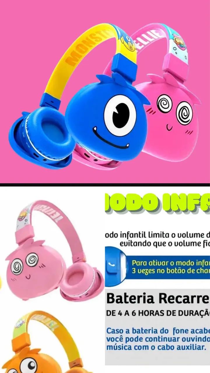 Fone infantil Rosa bluetooth  - Foto 2