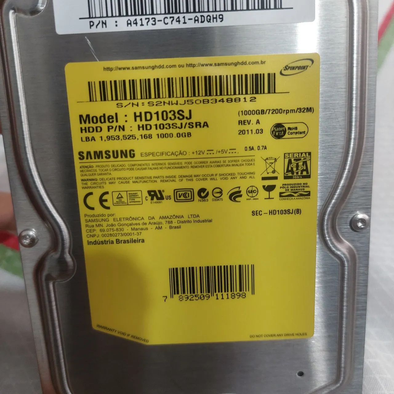 HD de 1TB da marca Samsung. 
