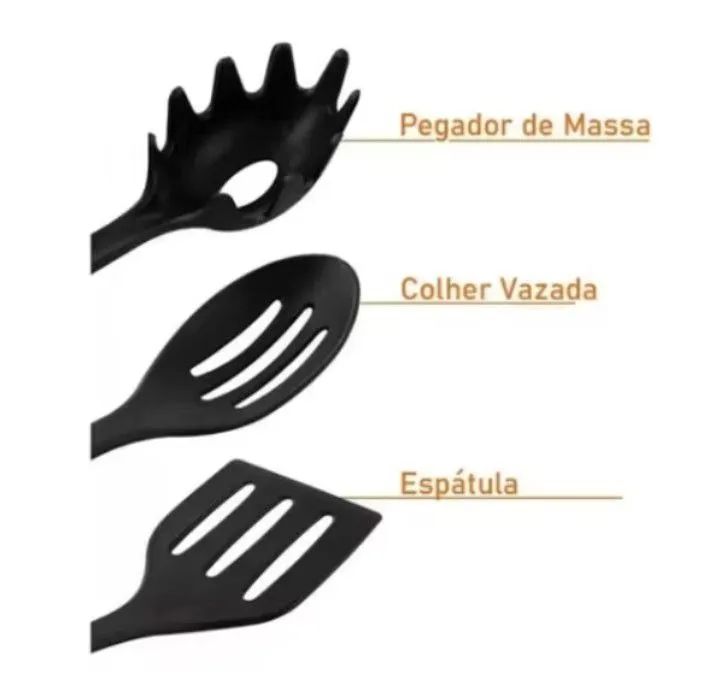 Kit  6 Utensílios de Cozinha Preto  - Foto 4