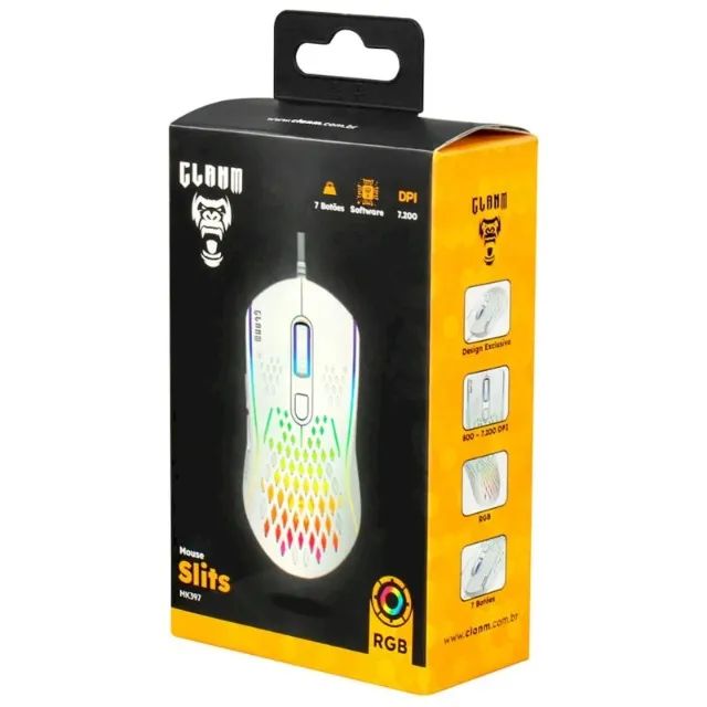 Mouse Gamer Clanm Slits MK397, RGB, 7200 DPI, 7 Botoes, Branco, MOUSESLITS - Foto 3