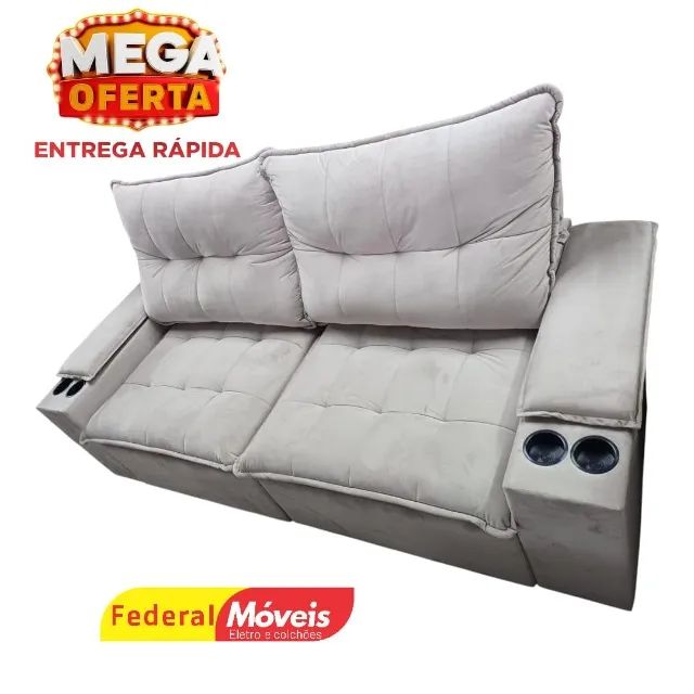 Sofá Off White 2,25m c/ Porta Copos nos Braços SUPER OFERTA