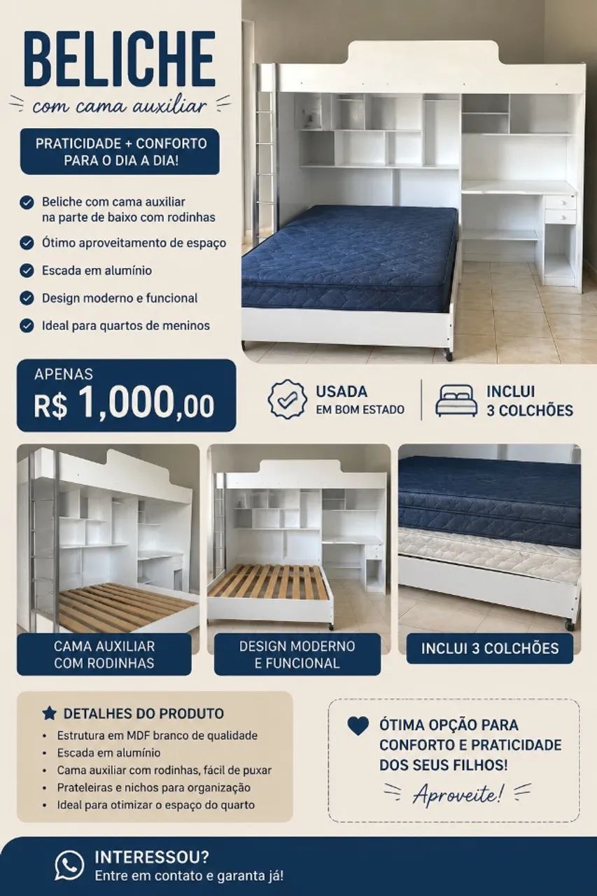 Bicama com cama auxiliar - 3 camas