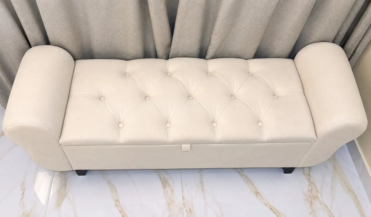 Recamier Baú 1,40m com Capitonê Baú- Bege/Creme - Excelente Estado - Foto 5