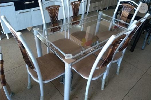 Mesa Madmelos Tubular Junco 6 cadeiras