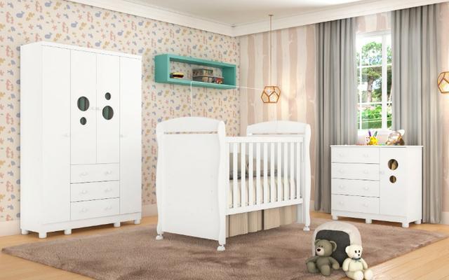 Frete Grátis* Quarto de Bebê Armário Cômoda, Berço Júnior - Bolinha *NOVO