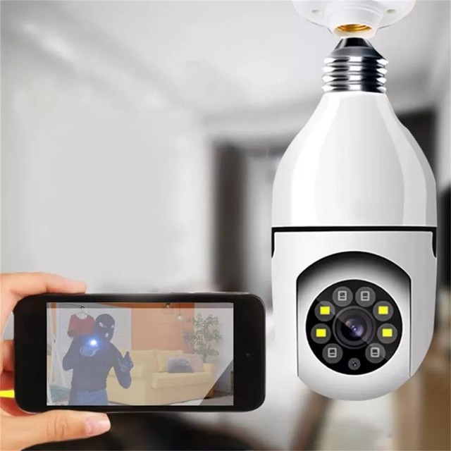 Câmera IP Robô Lâmpada Espiã Wifi Giratória Seguidora<br>ajustável pelo app Visão Noturna