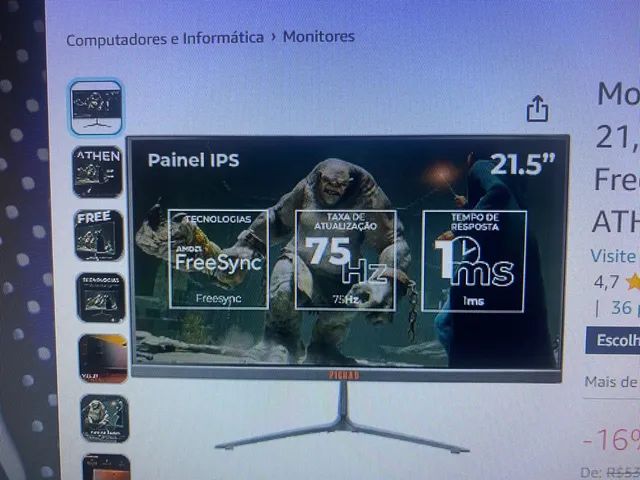 Monitor Gamer Pichau 21.5P, FHD, 1ms, 75HZ - Computadores e acessórios -  Shell, Linhares 1255098512