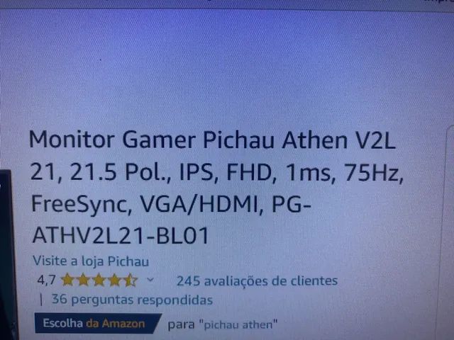 Monitor Gamer Pichau 21.5P, FHD, 1ms, 75HZ - Computadores e acessórios -  Shell, Linhares 1255098512