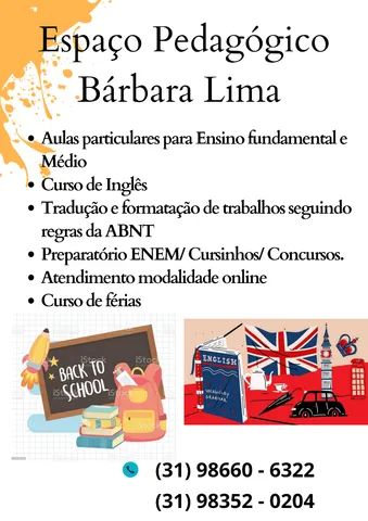 Reforço escolar e Curso de inglês. - Serviços - Santa Cruz Industrial,  Contagem 1258443149