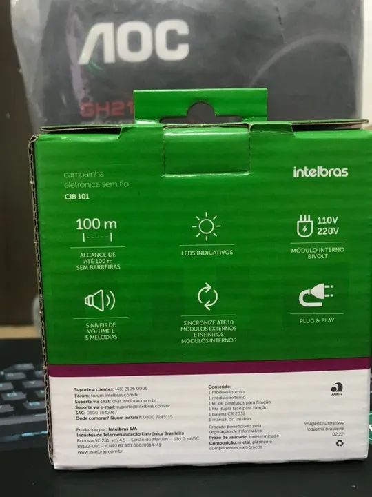 Campainha Sem Fio Com Bateria CIB 101 Preto Intelbras - Foto 2