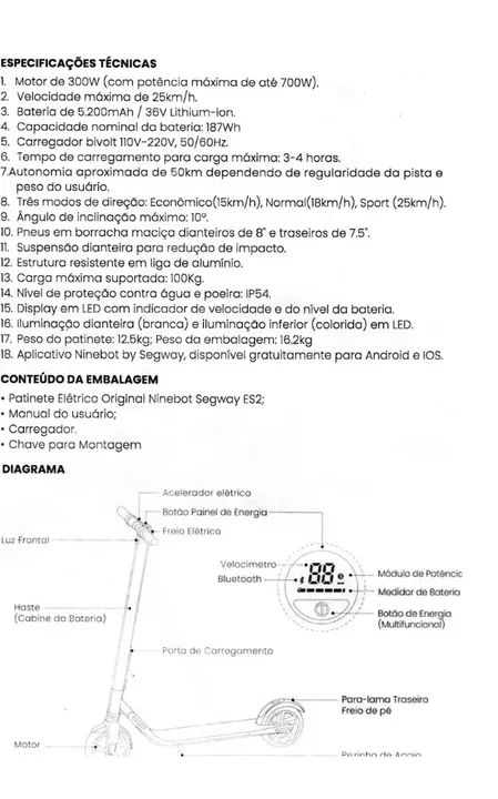Patinete Elétrico Segway Ninebot ES 2 motor 300w Bateria 36v Gtsm1 - Foto 6