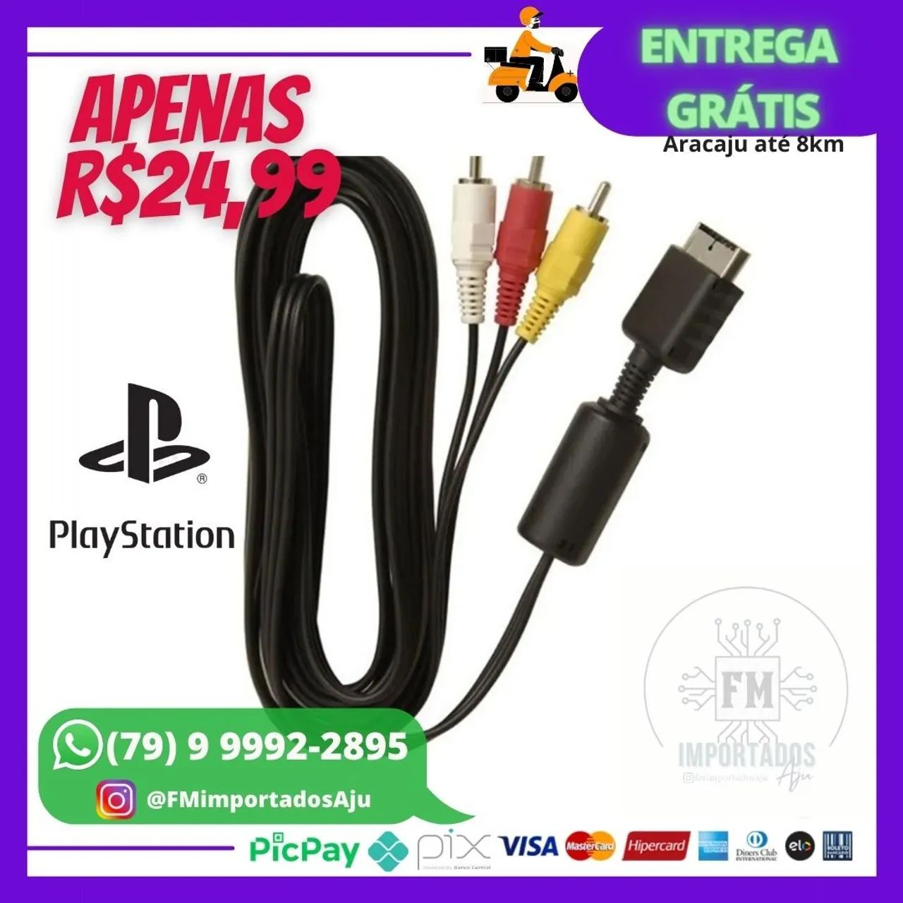 Cabo Av Rca Playstation Ps2  - Novo / Entrega Grátis Aju 8km