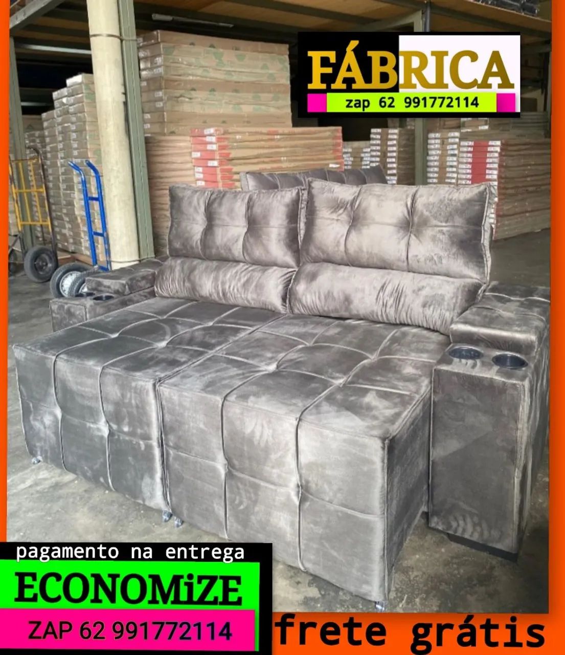 Sofá Retrátil E Reclinável com porta copos de brinde DIRETO DA FÁBRICA 