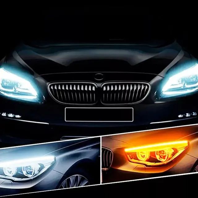 Par Fita LED 30cm Farol DRL Azul Efeito Start + Seta Âmbar Sequencial - Foto 3