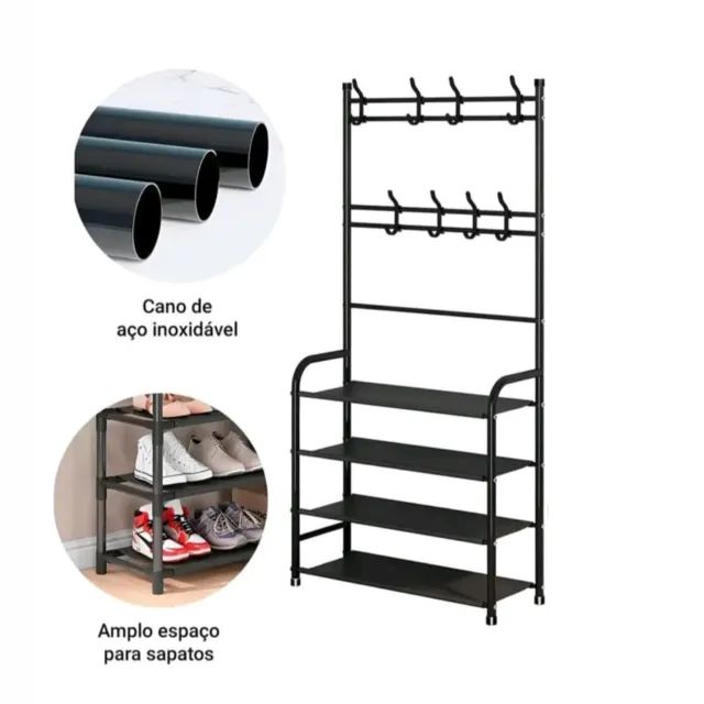 Cabideiro Organizador com Sapateiro 2 em 1 - 4 Níveis, 8 Ganchos, Estrutura Reforçada em A - Foto 2