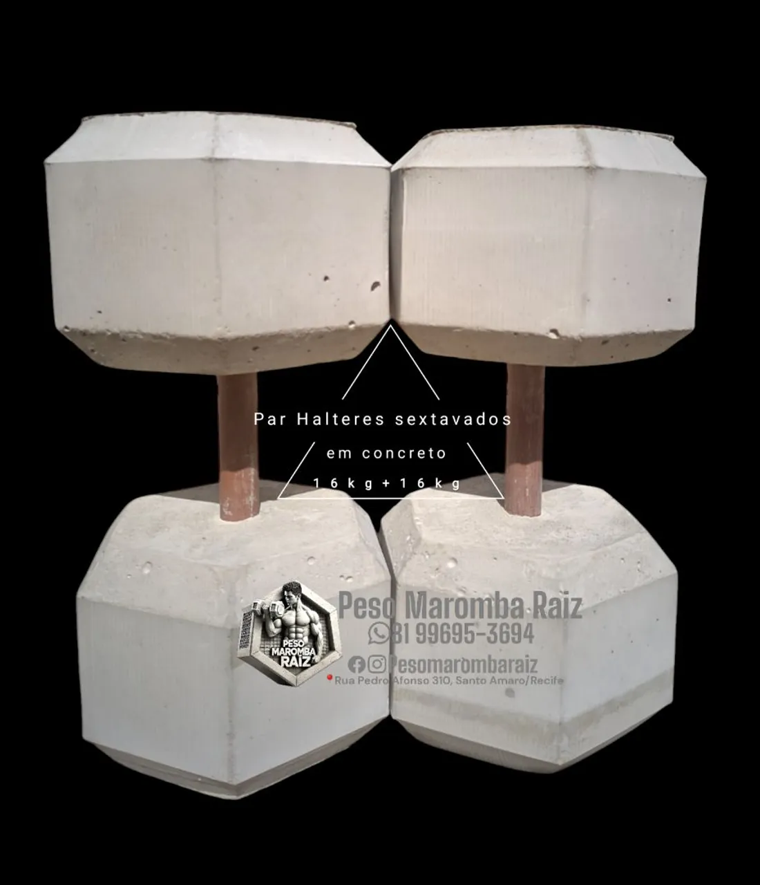 Halteres Par de Halter Sextavados em Concreto 16kg Peso Maromba Raiz