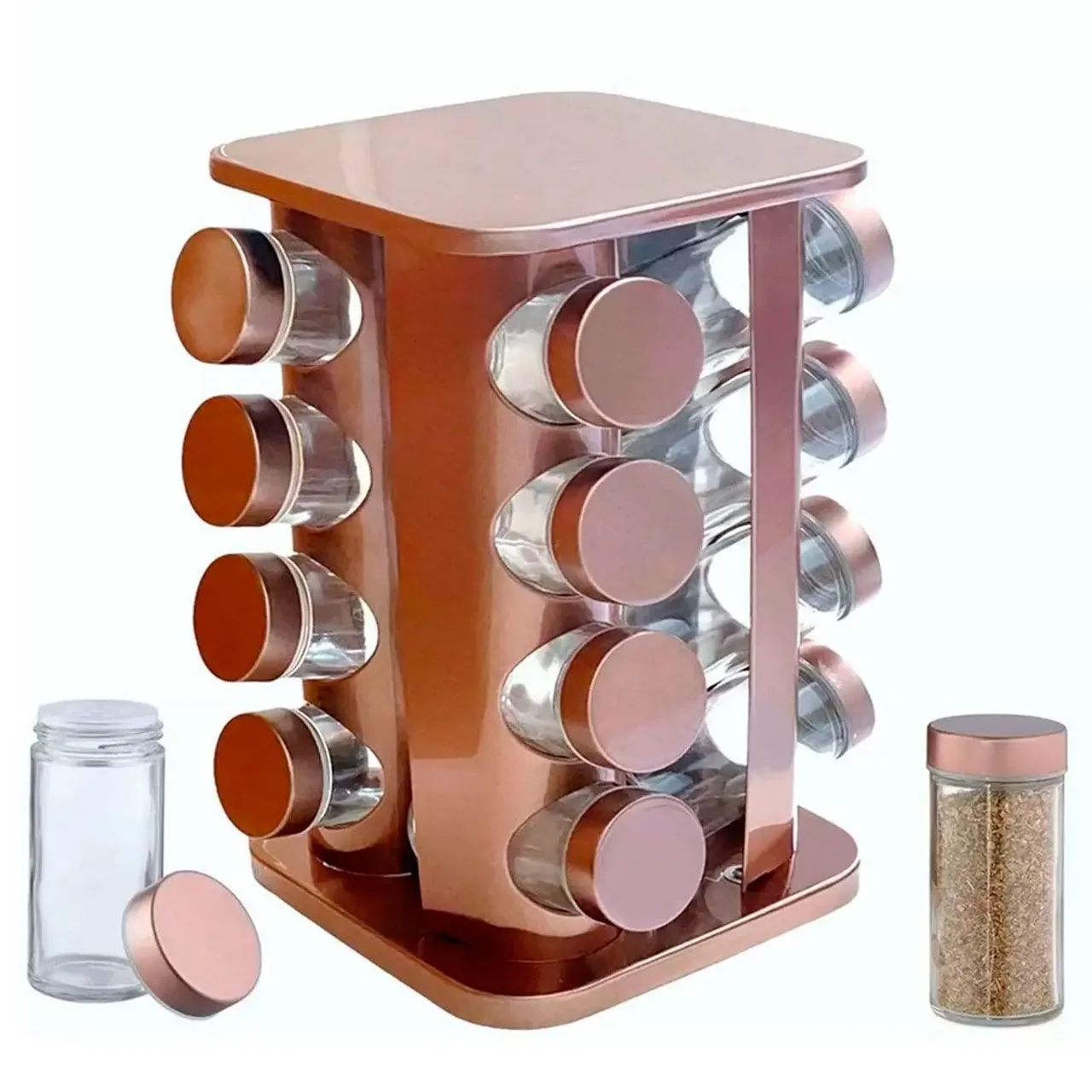 Porta Temperos Giratório Rose Gold 16 condimentos - Elegância e Organização