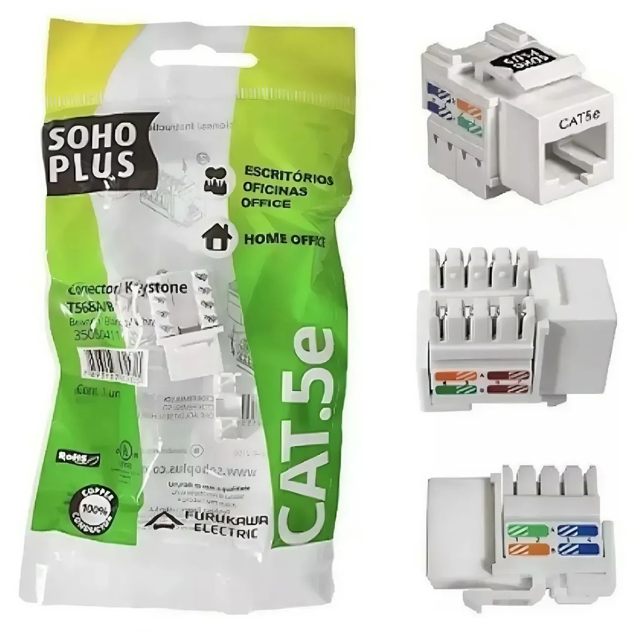 Conector Keystone RJ45 Cat.5e Furukawa SohoPlus Novo Lacrado Branco